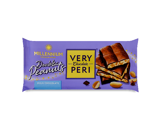 Шоколад молочний Millennium Very Peri з начинкою, подрібненим та цілим арахісом