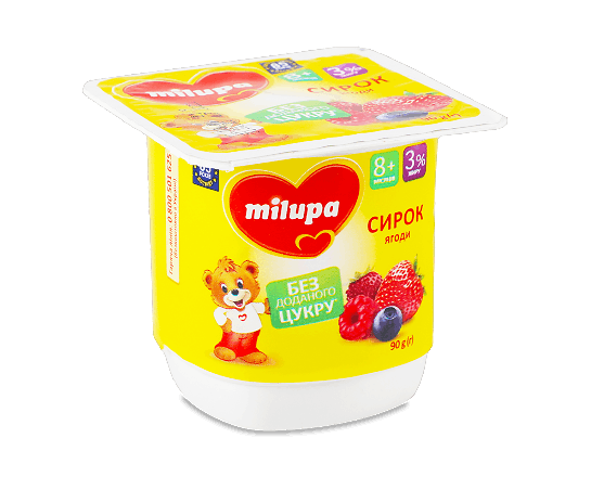 Сирок Milupa Ягоди з біфідобактеріями 3%, стакан