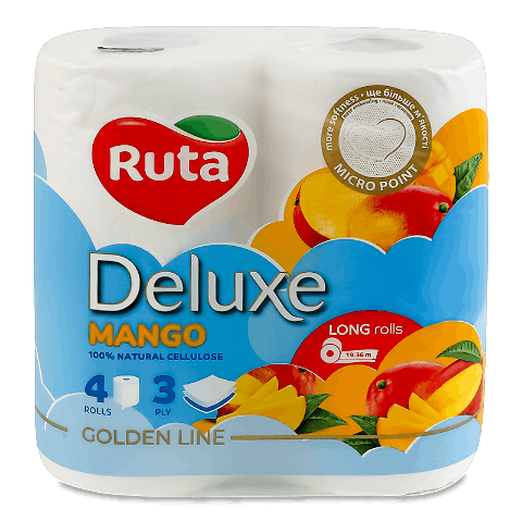 Папір туалетний Ruta Pure White Deluxe білий манго 3-шаровий