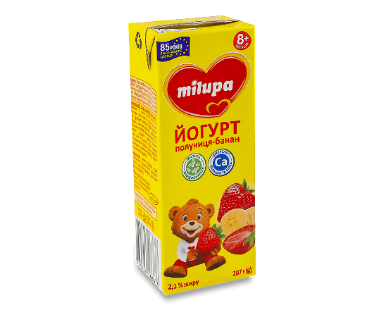 Йогурт Milupa полуниця-банан з біфідобактеріями 2,1% т/п