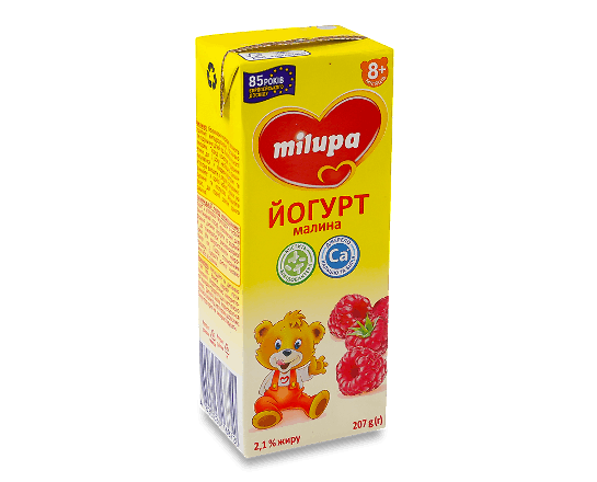 Йогурт Milupa малина з біфідобактеріями 2,1% т/п