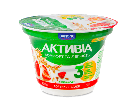 Біфідойогурт Активіа полуниця-злаки 2,2% стакан