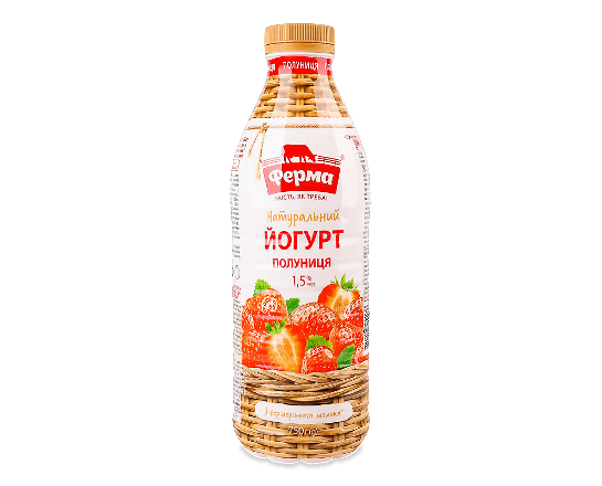 Йогурт Ферма Полуниця натуральний 1,5%, пляшка