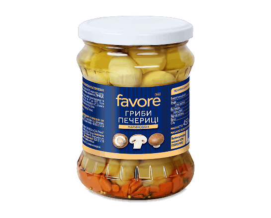 Гриби Favore печериці мариновані пастеризовані