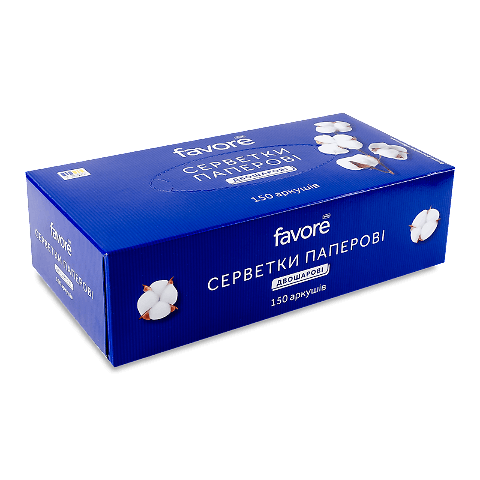 Серветки паперові Favore білі 2-шарові 20*19см