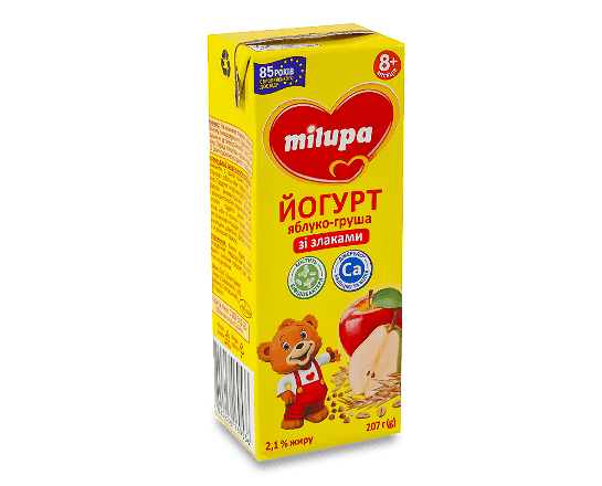 Йогурт Milupa Яблуко-груша зі злаками для дітей 2,1%