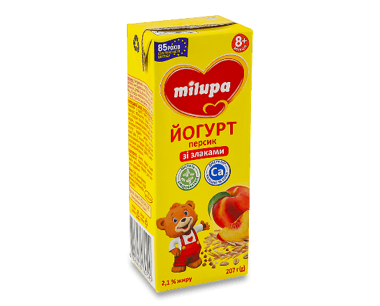Йогурт Milupa Персик зі злаками для дітей 2,1%