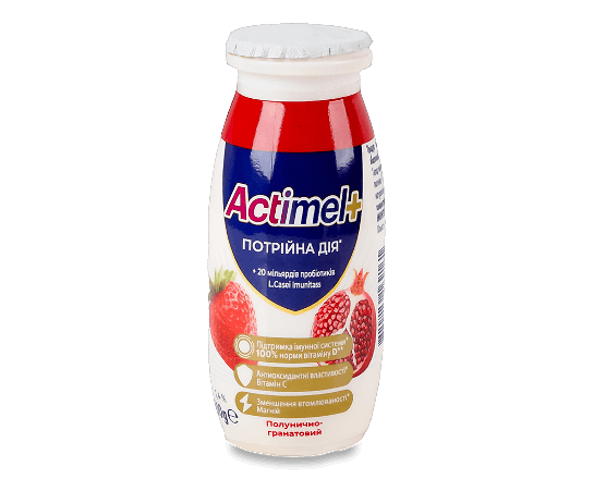 Продукт кисломолочний Actimel+ Потрійна дія полунично-гранатовий 1,4%