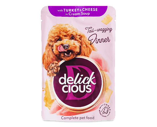 Корм для собак Delickcious смужки з індичкою та сиром в крем-супі