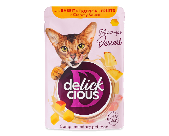 Корм для котів Delickcious пластівці з кроликом та тропічними фруктами у вершковому соусі