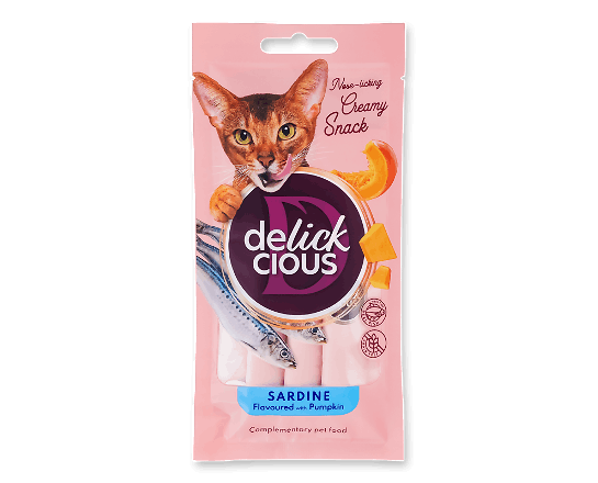 Корм для кот Delickcious кремові ласощі сардина та гарбуз