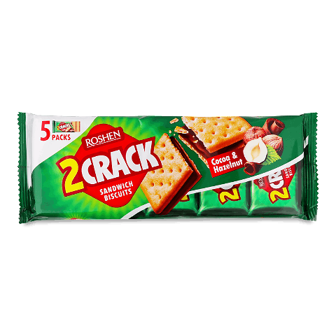Печиво-сендвіч Roshen 2 Crack з начинк какао-горіх, 190г – купити