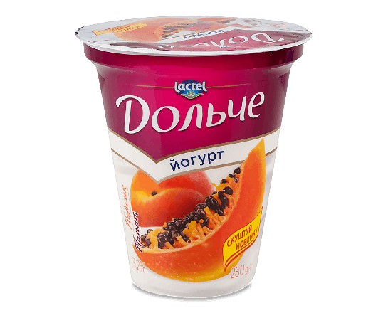 Йогурт Дольче Персик папая 3,2%, стакан